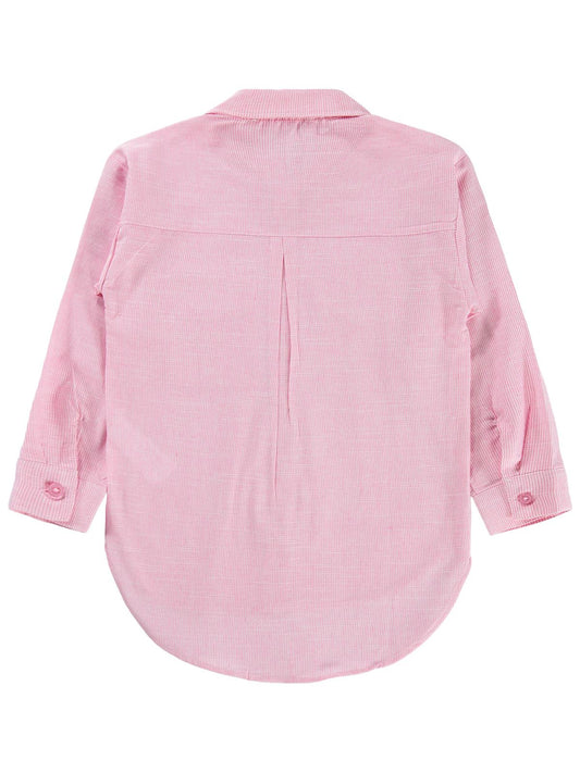 Civil Girls Çift Cepli Çizgili 6-9 Yaş Gömlek - Pembe
