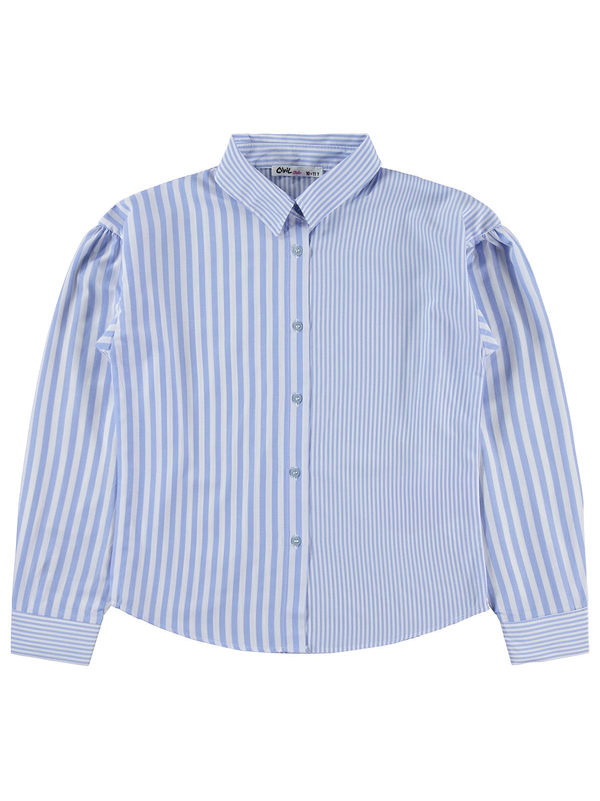 Civil Girls Kalın Çizgili 10-13 Yaş Gömlek - Mavi