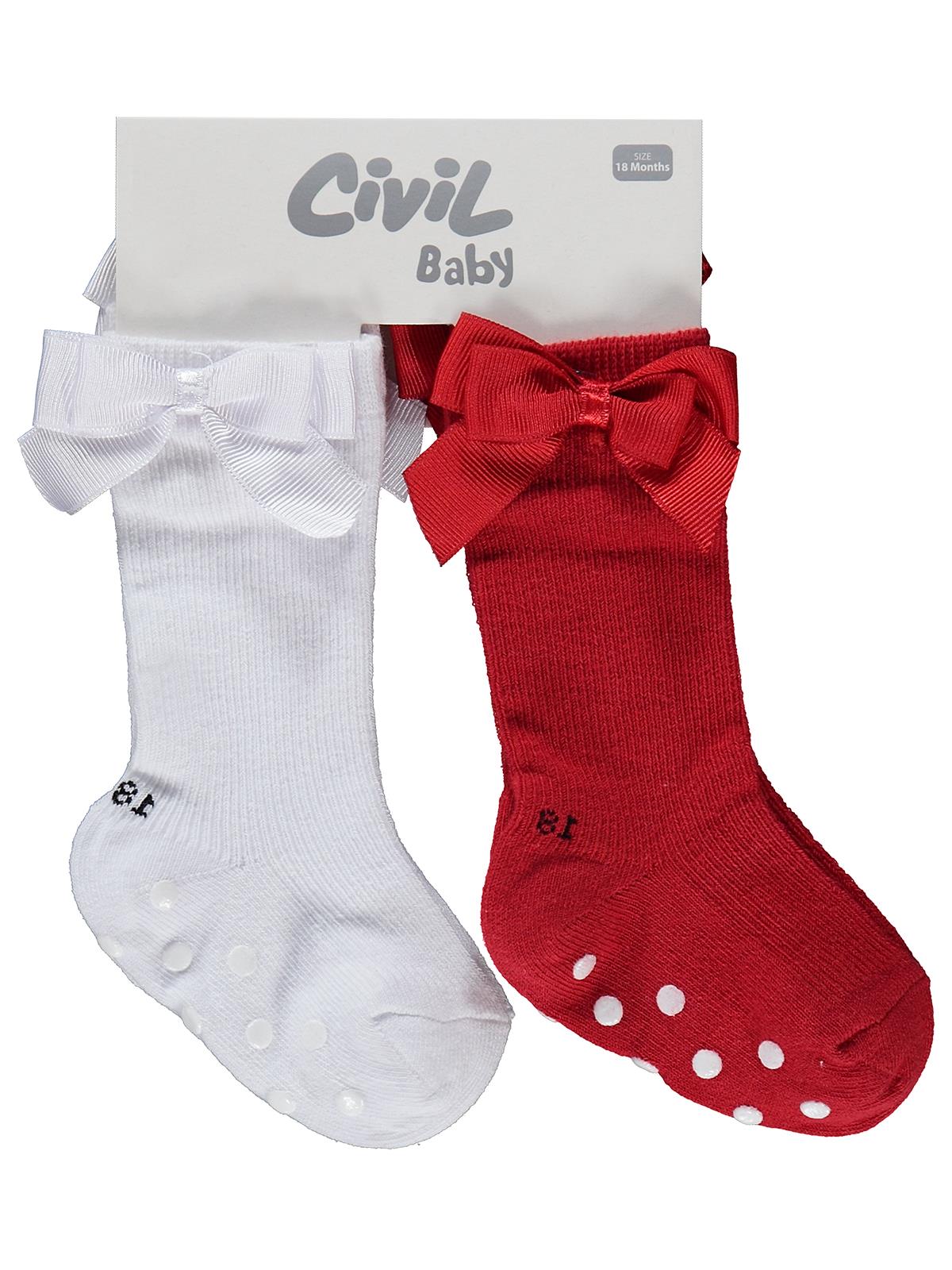 Civil Baby Fiyonk Aksesuarlı Kaydırmaz 2'li 6-18 Ay Bebek Kız Çorap Set