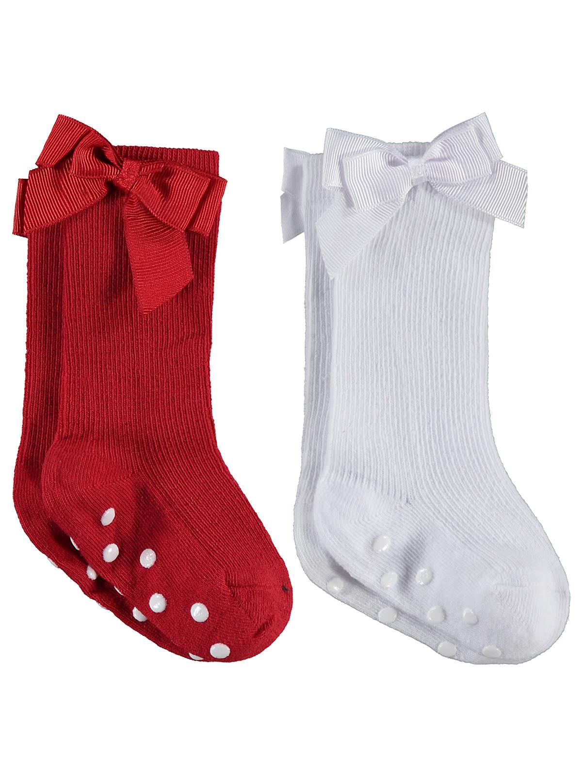 Civil Baby Fiyonk Aksesuarlı Kaydırmaz 2'li 6-18 Ay Bebek Kız Çorap Set