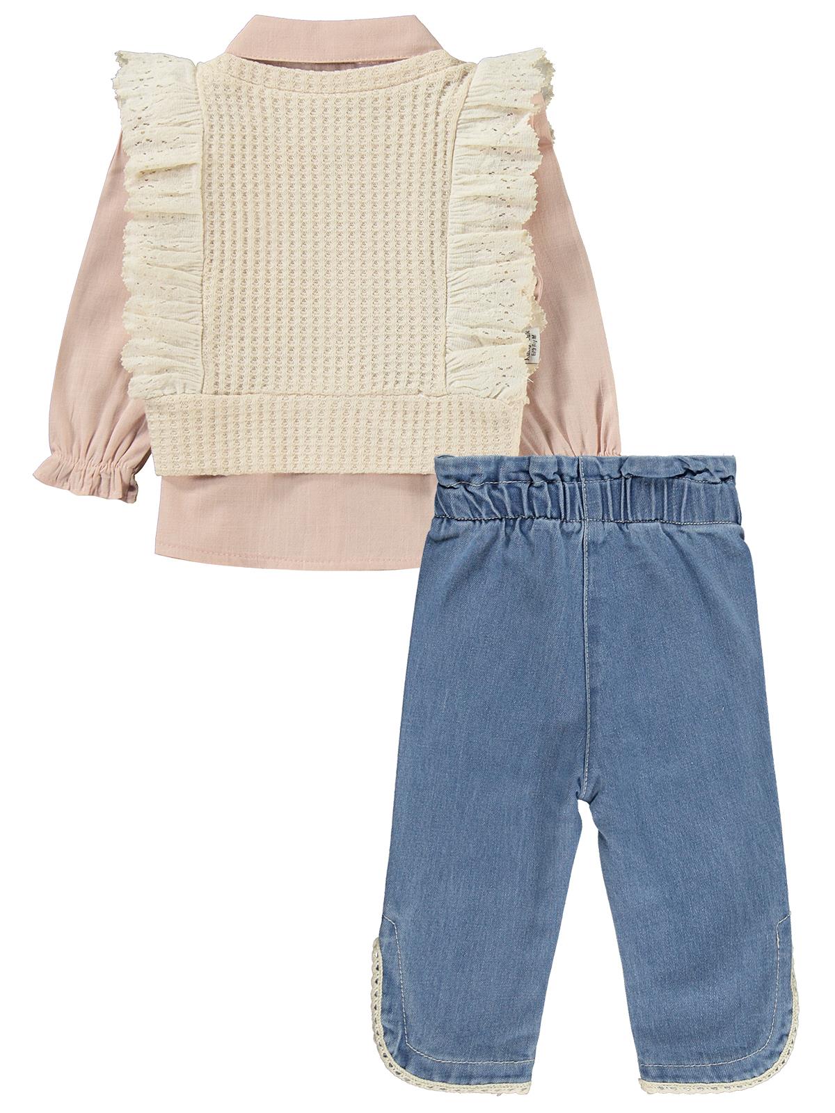 Kumru Fırfır Süeterli 3 Lü Kot 6-18 Ay Takım - Pembe