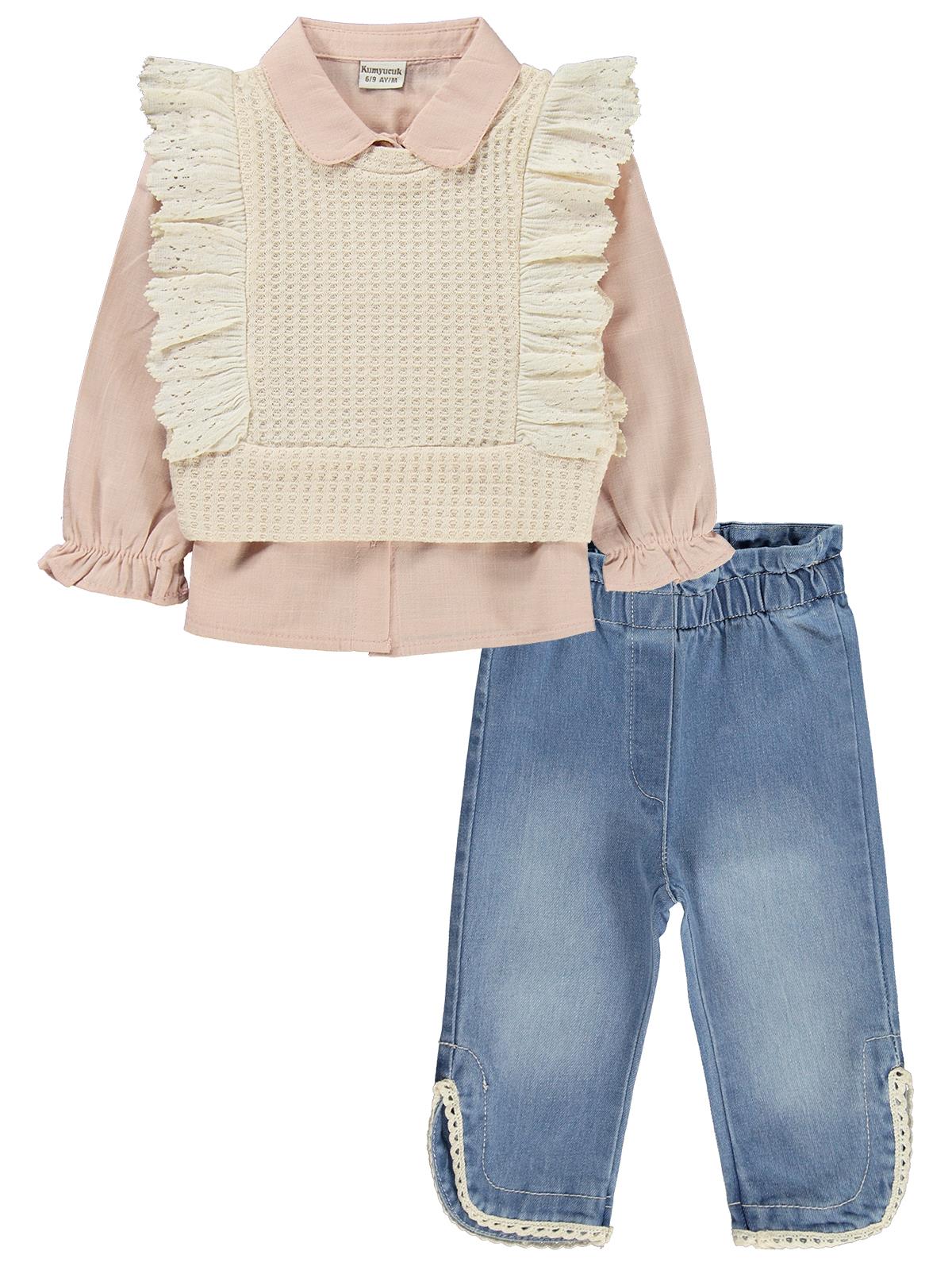 Kumru Fırfır Süeterli 3 Lü Kot 6-18 Ay Takım - Pembe