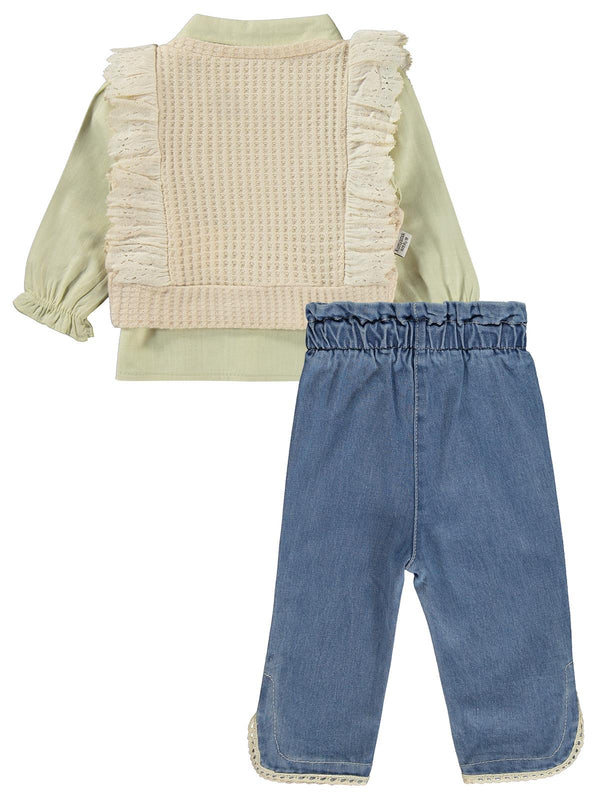 Kumru Fırfır Süeterli 3 Lü Kot 6-18 Ay Takım - Yeşil