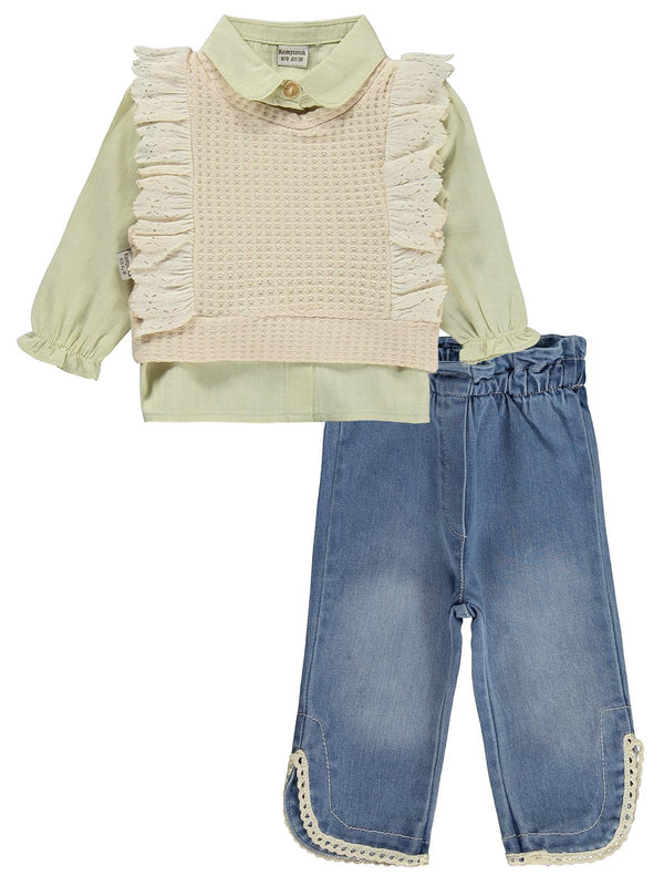 Kumru Fırfır Süeterli 3 Lü Kot 6-18 Ay Takım - Yeşil