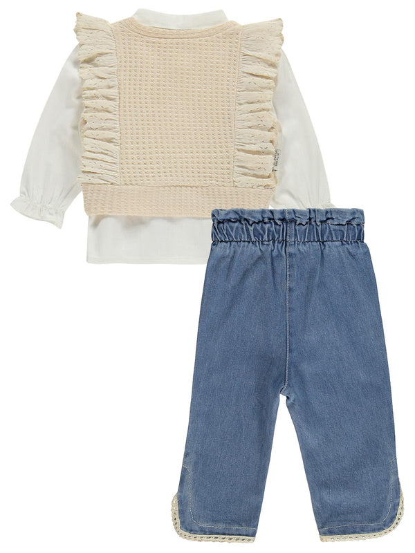 Kumru Fırfır Süeterli 3 Lü Kot 6-18 Ay Takım - Bej