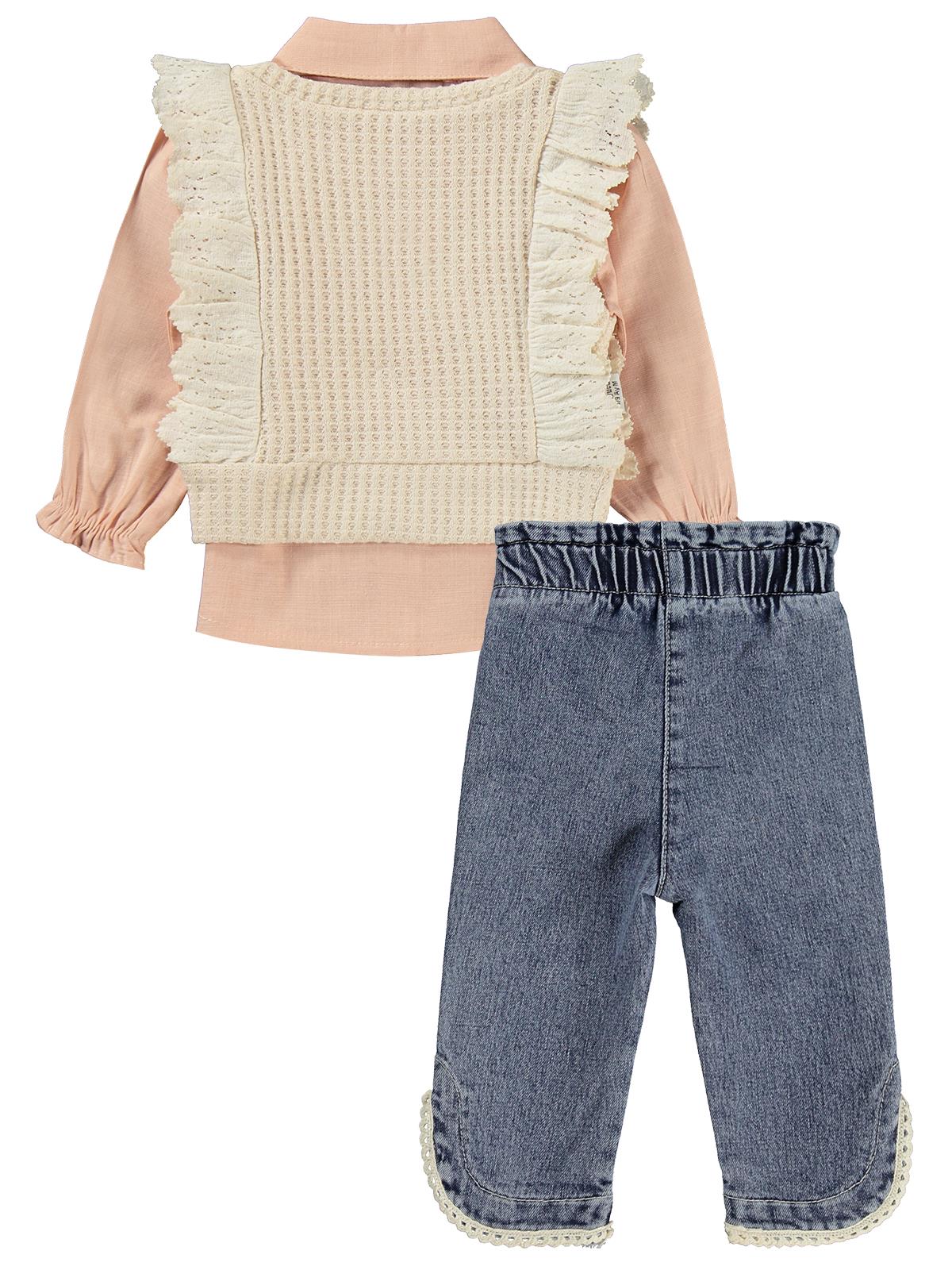 Kumru Fırfır Süeterli 3 Lü Kot 6-18 Ay Takım - Pudra