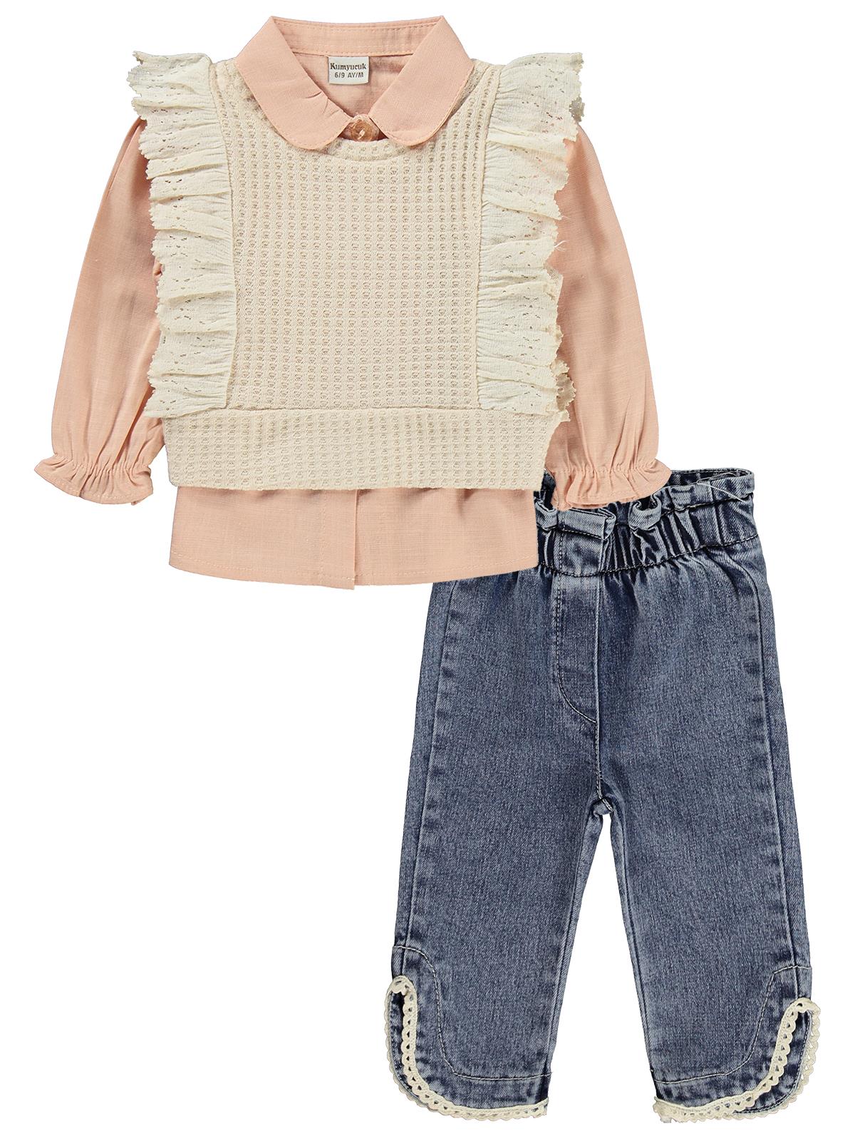 Kumru Fırfır Süeterli 3 Lü Kot 6-18 Ay Takım - Pudra