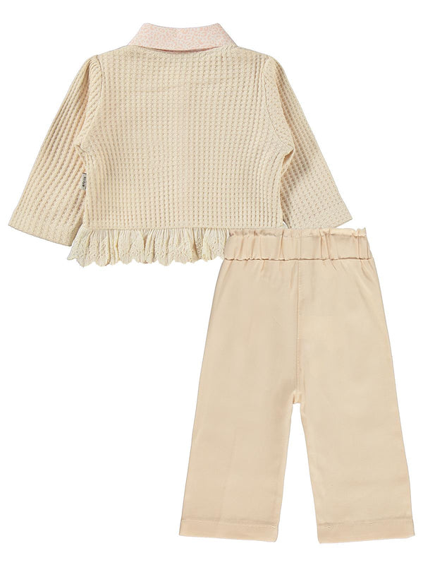 Kumru Leopar Gömlek Dantelli Hırka 3 Lü 6-18 Ay Takım - Pembe