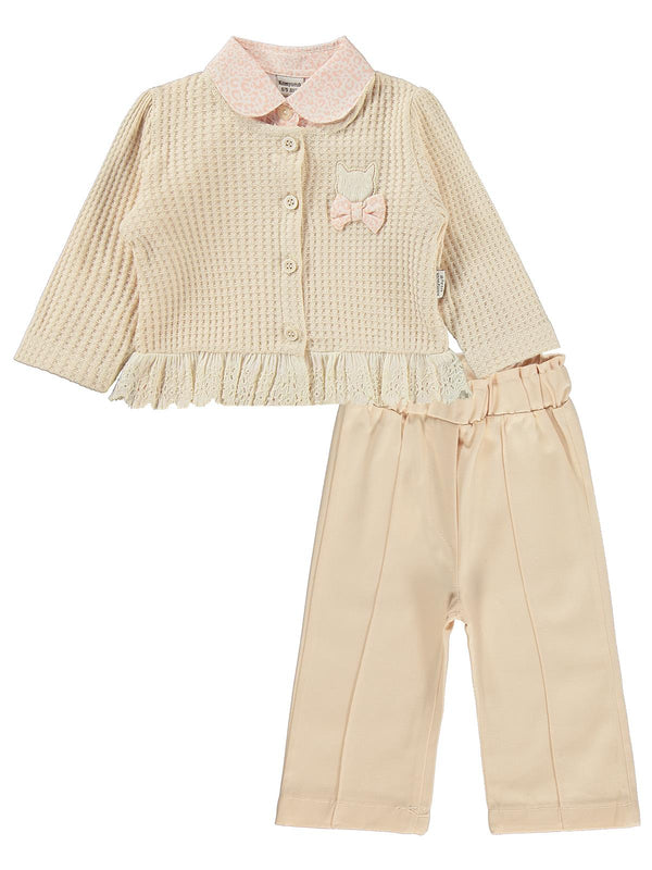 Kumru Leopar Gömlek Dantelli Hırka 3 Lü 6-18 Ay Takım - Pembe