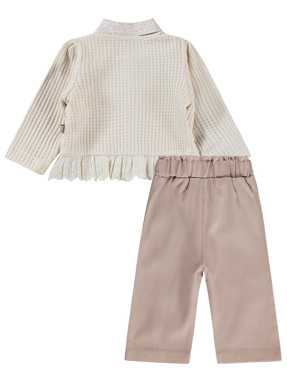 Kumru Leopar Gömlek Dantelli Hırka 3 Lü 6-18 Ay Takım - Bej