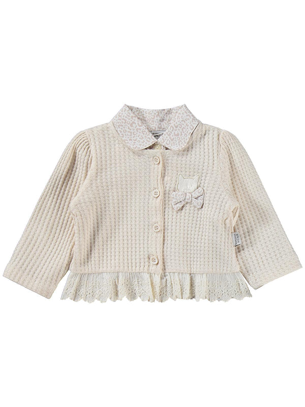 Kumru Leopar Gömlek Dantelli Hırka 3 Lü 6-18 Ay Takım - Bej