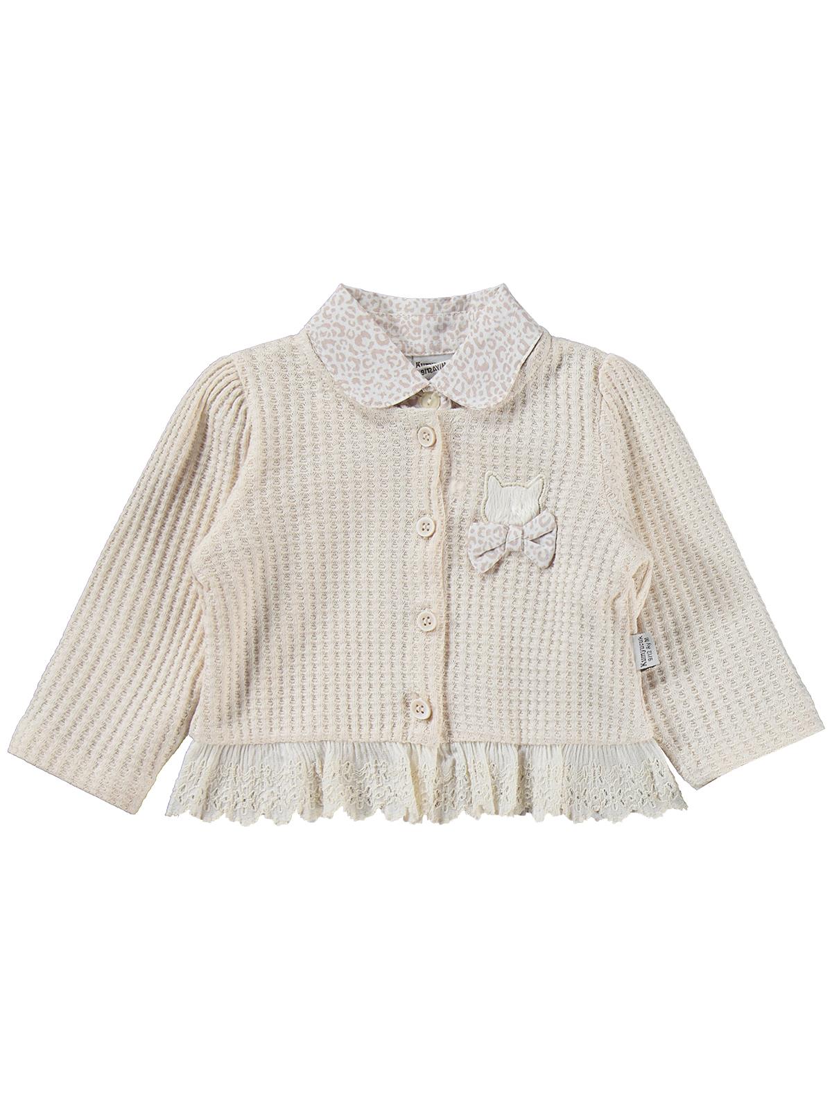 Kumru Leopar Gömlek Dantelli Hırka 3 Lü 6-18 Ay Takım - Bej