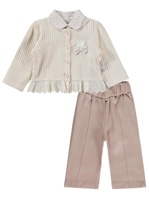 Kumru Leopar Gömlek Dantelli Hırka 3 Lü 6-18 Ay Takım - Bej