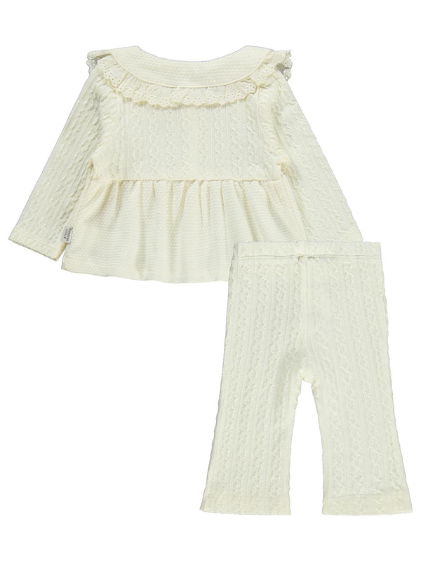 Kumru Yakası Fistolu Zincir Desenli 2 Li 6-18 Ay Takım - Ekru