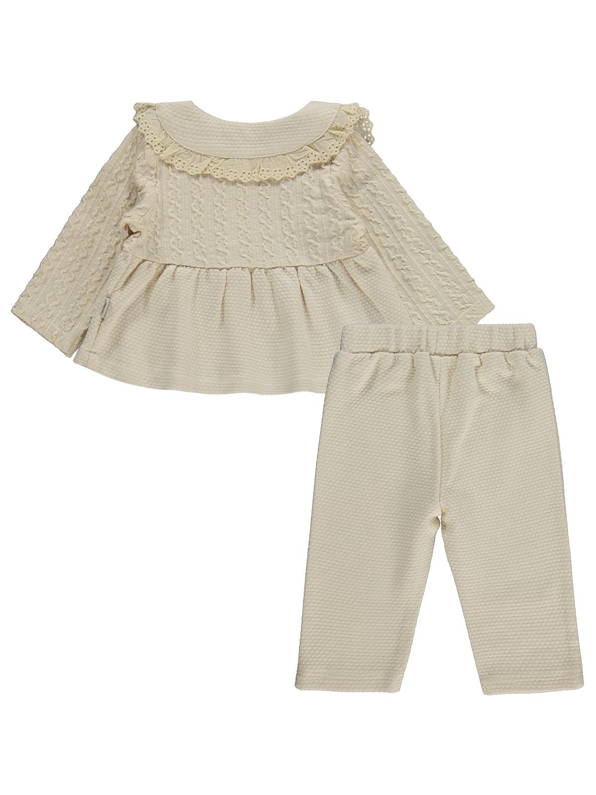 Kumru Yakası Fistolu Zincir Desenli 2 Li 6-18 Ay Takım - Bej