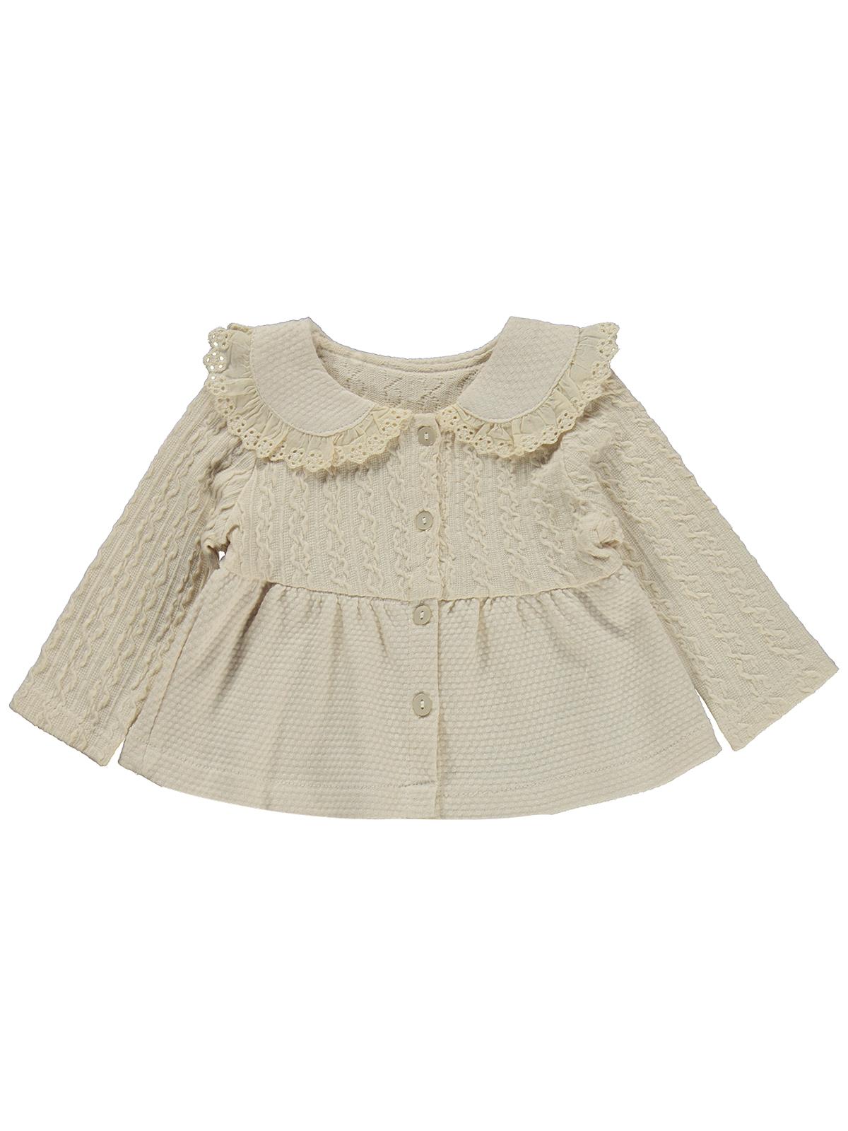 Kumru Yakası Fistolu Zincir Desenli 2 Li 6-18 Ay Takım - Bej