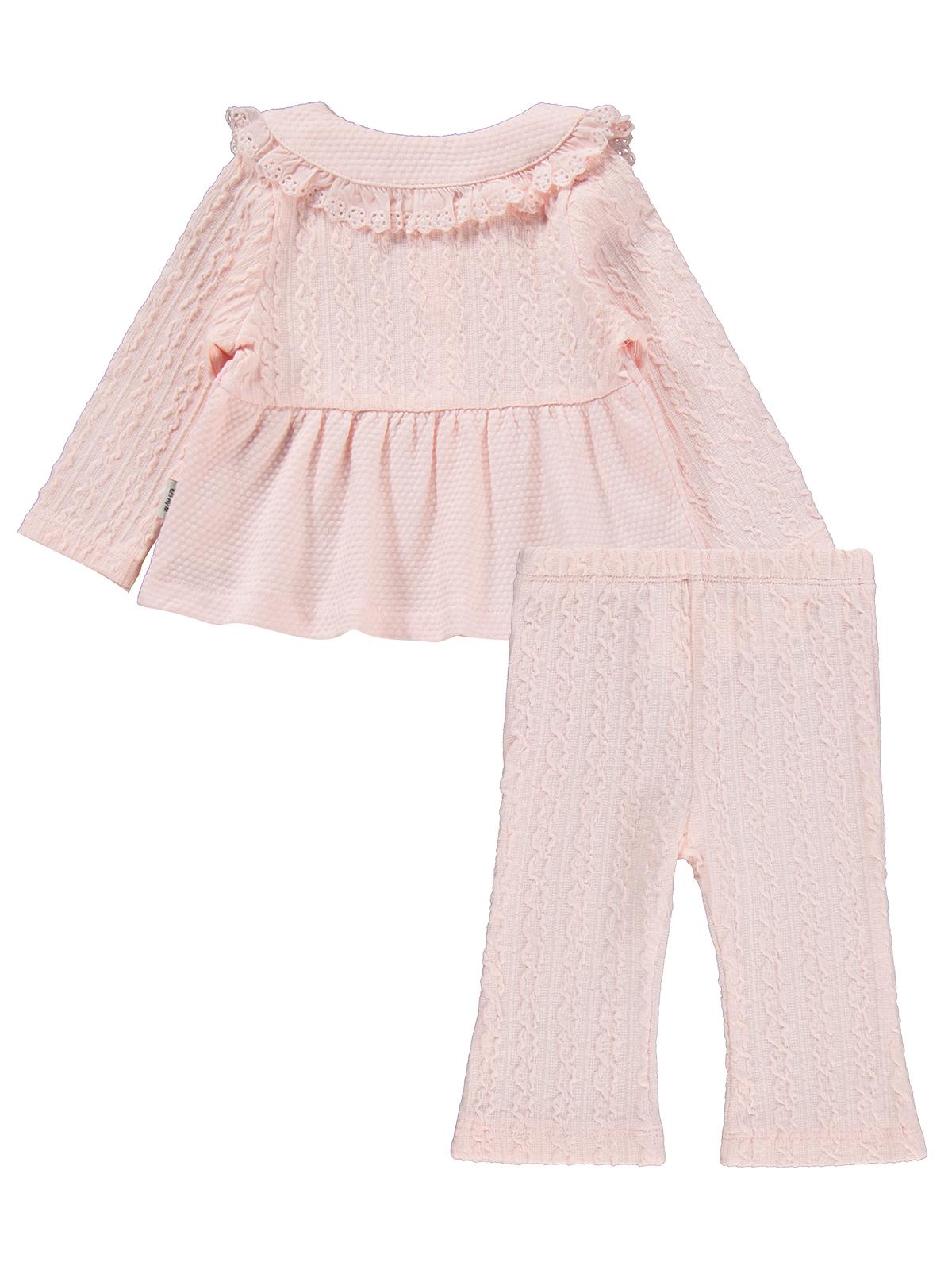 Kumru Yakası Fistolu Zincir Desenli 2 Li 6-18 Ay Takım - Pembe