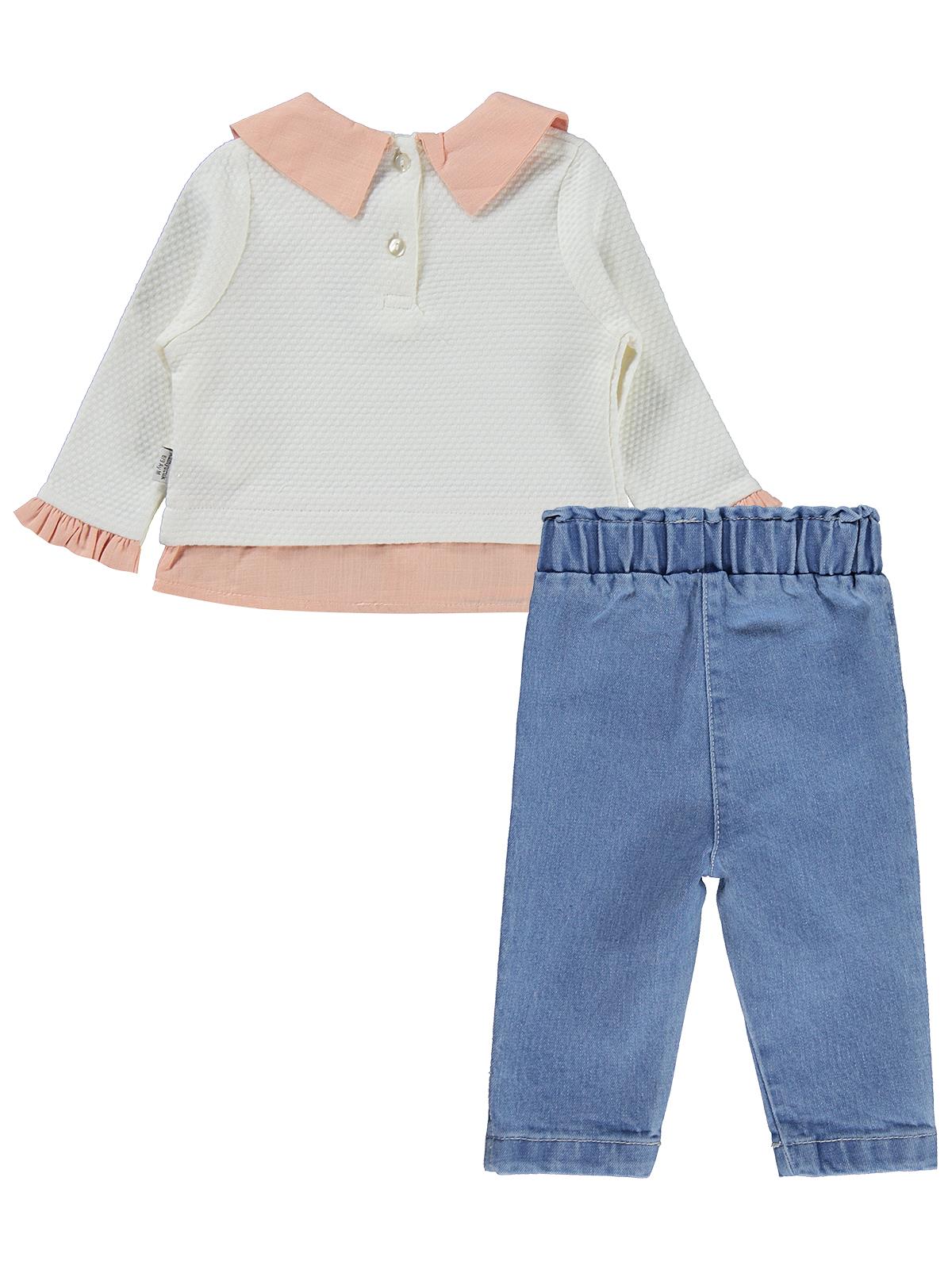 Kumru Kalp Nakışlı 2 Li Kot 6-18 Ay Takım - Ekru