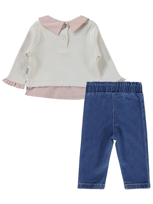 Kumru Kalp Nakışlı 2 Li Kot 6-18 Ay Takım - Bej