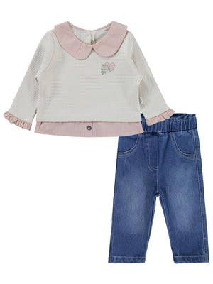 Kumru Kalp Nakışlı 2 Li Kot 6-18 Ay Takım - Bej