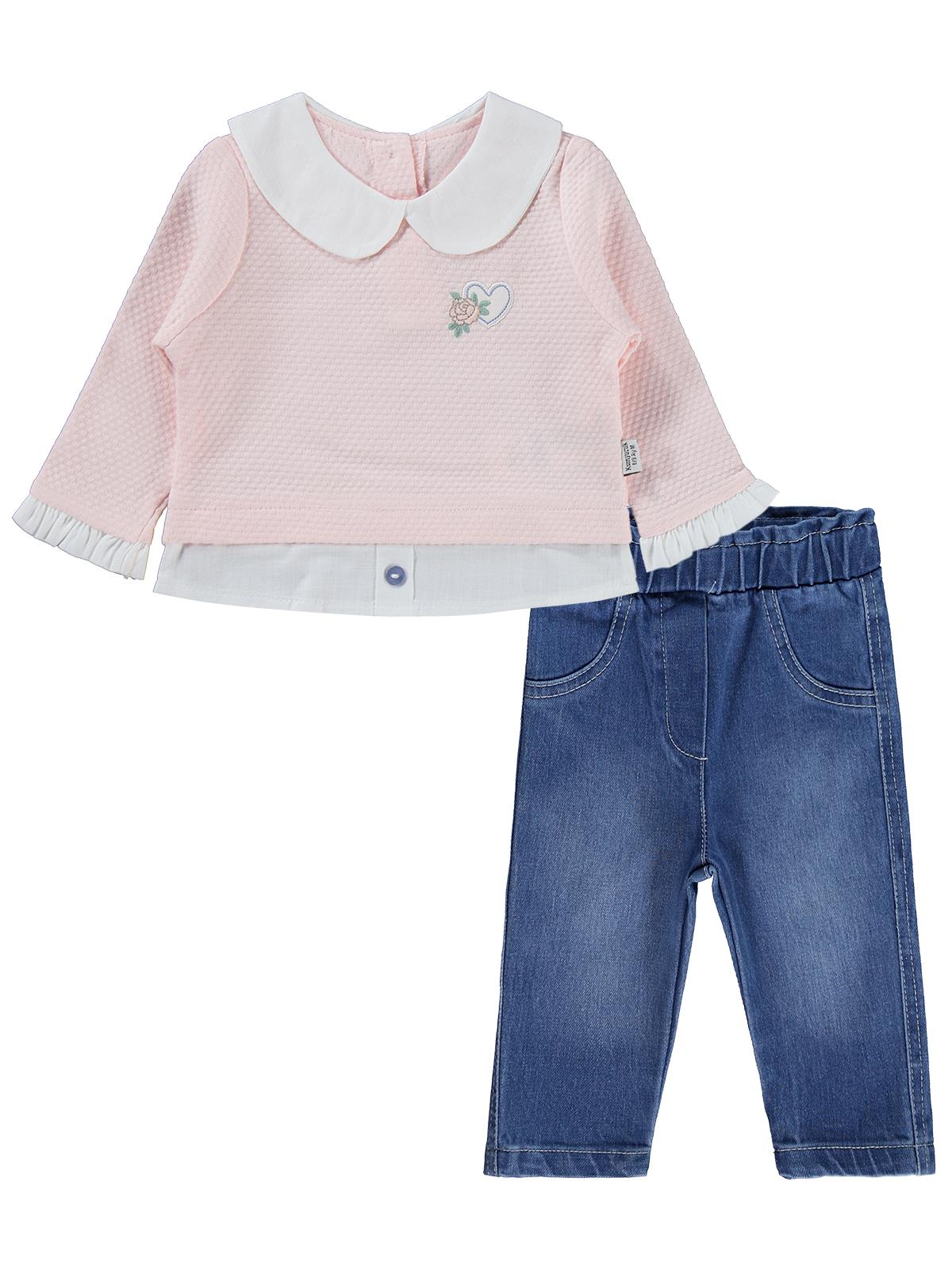 Kumru Kalp Nakışlı 2 Li Kot 6-18 Ay Takım - Pembe