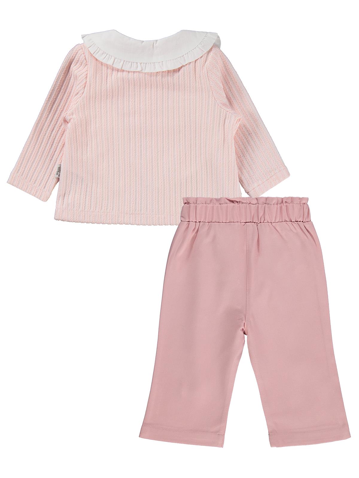 Lüks Kumru Yakası Nakışlı Hırkalı 3 Lü 6-18 Ay Takım - Pudra