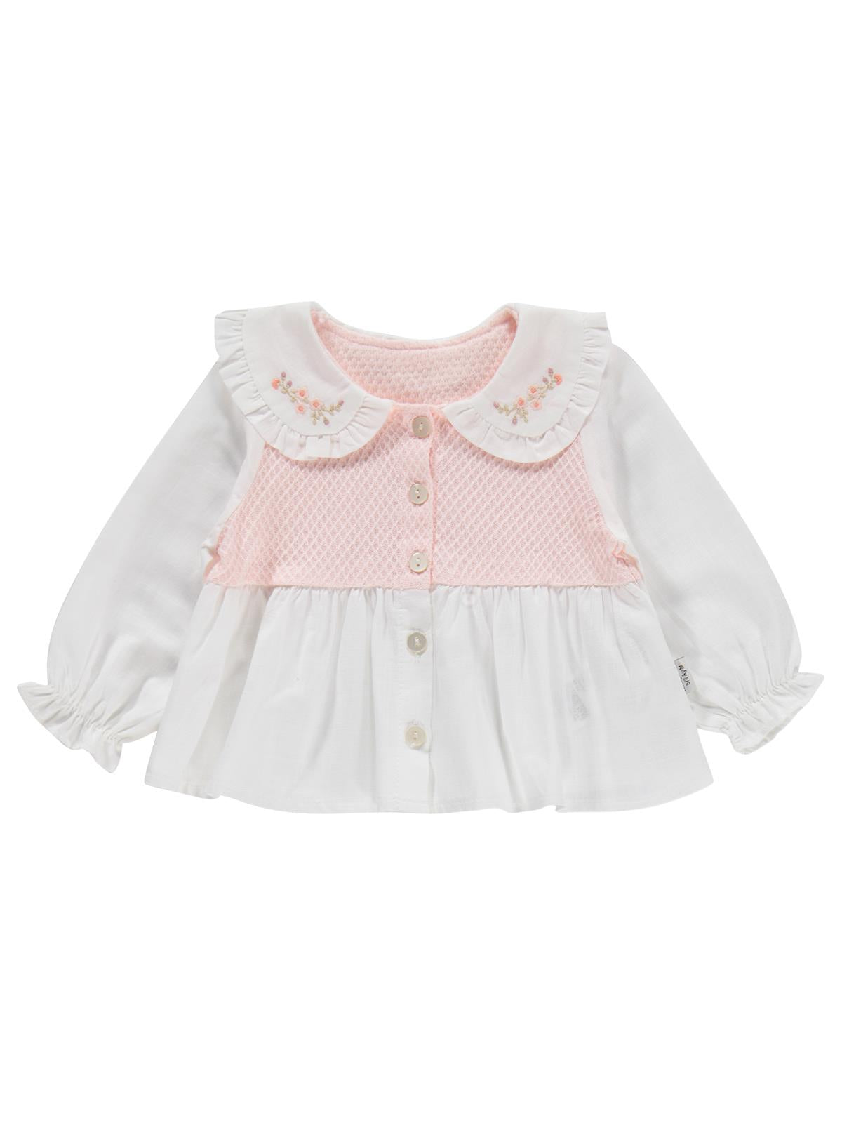 Lüks Kumru Yakası Nakışlı Hırkalı 3 Lü 6-18 Ay Takım - Pudra