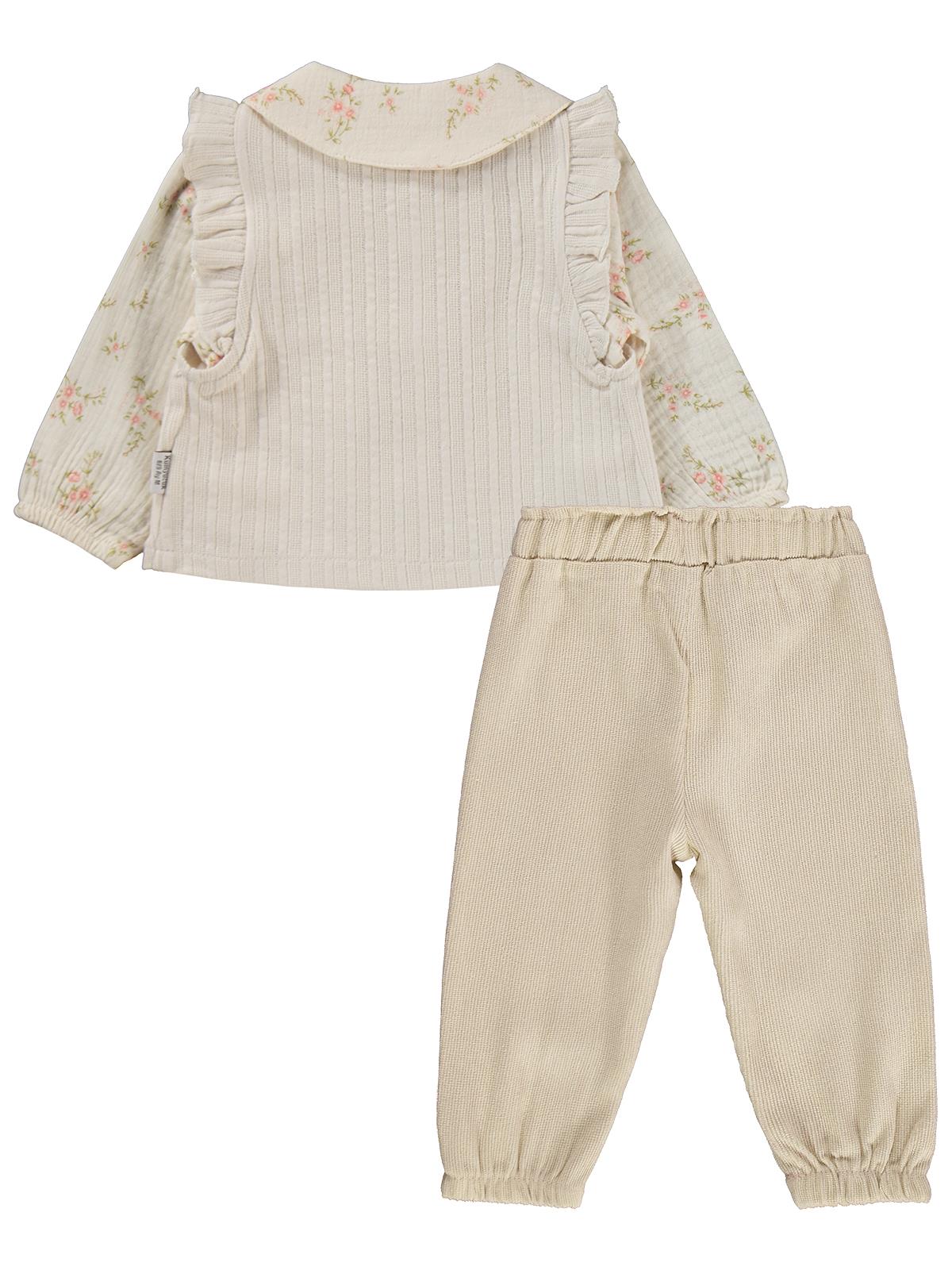 Lüks Kumru Müslin Gömlek Yelek 3 lü 6-18 Ay Takım - Bej