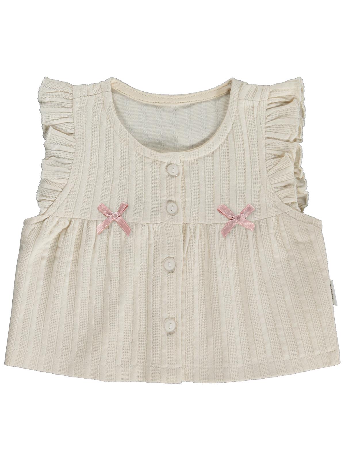 Lüks Kumru Müslin Gömlek Yelek 3 lü 6-18 Ay Takım - Bej