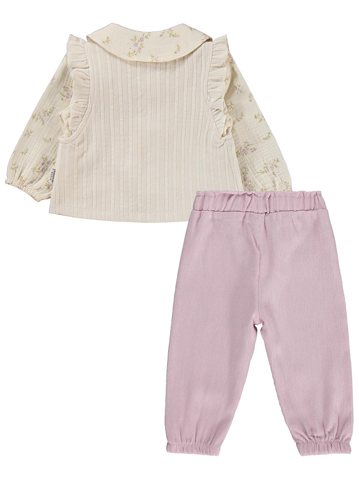 Lüks Kumru Müslin Gömlek Yelek 3 lü 6-18 Ay Takım - Pembe