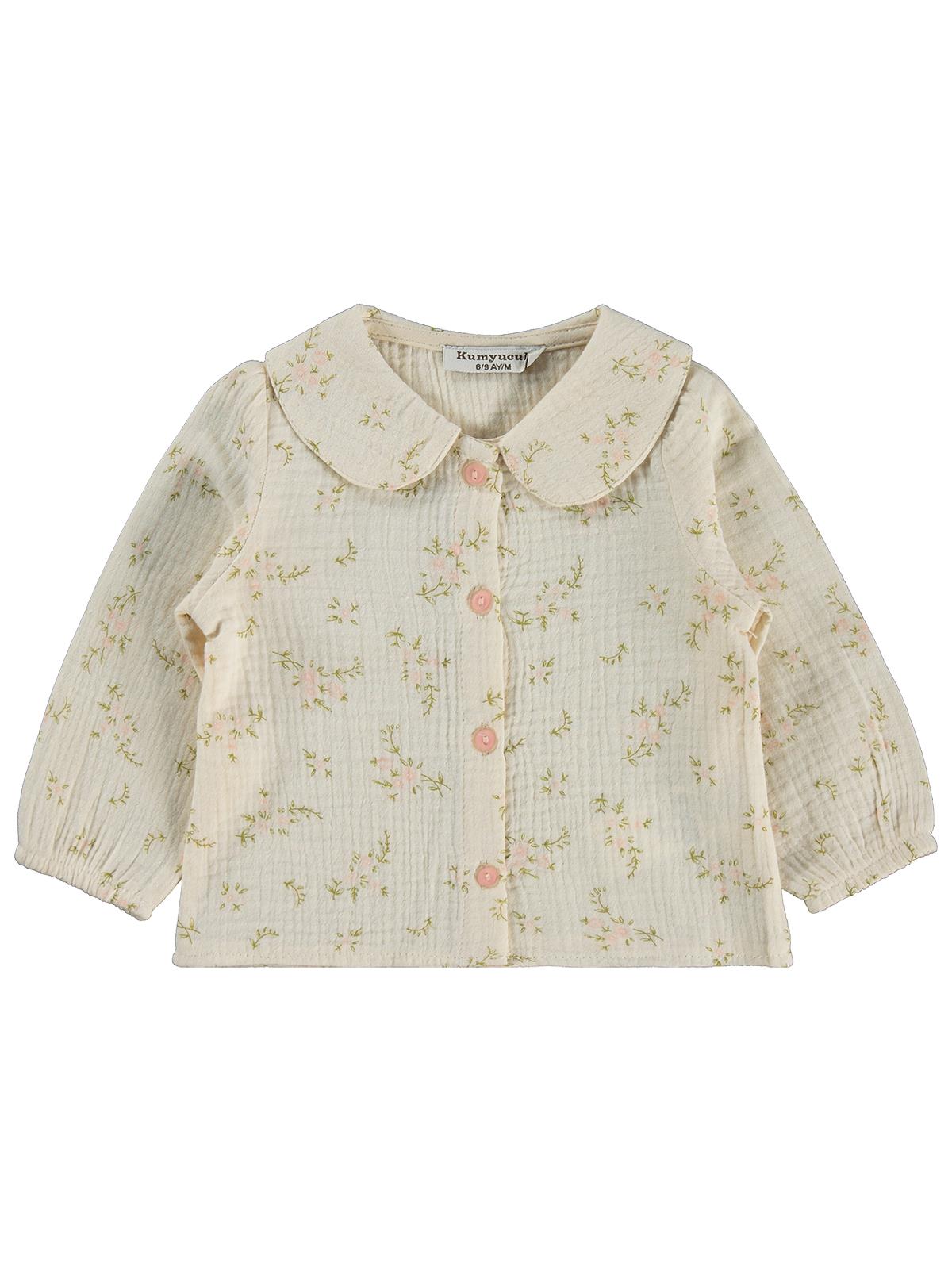 Lüks Kumru Müslin Gömlek Yelek 3 lü 6-18 Ay Takım - Pudra