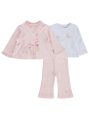 Lüks Kumru Kelebek Nakışlı 3 lü Hırkalı 6-18 Ay Takım - Pembe