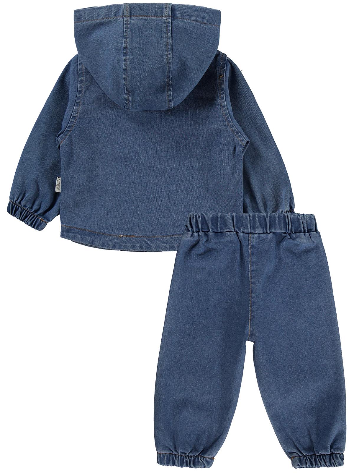 Kumru Kapşonlu Kot 3 Lü 6-18 Ay Takım - Mavi