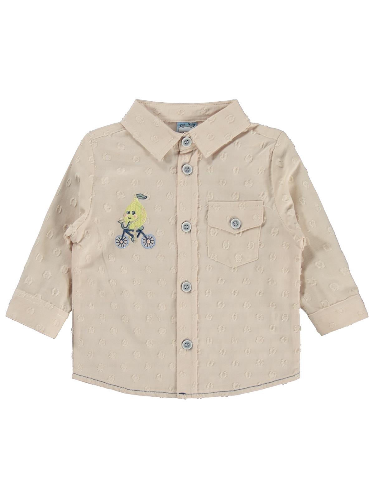 Lüks Kumru Tekstil Hırka Nakışlı Gömlek Pantolon 6-18 Ay Takım - Bej