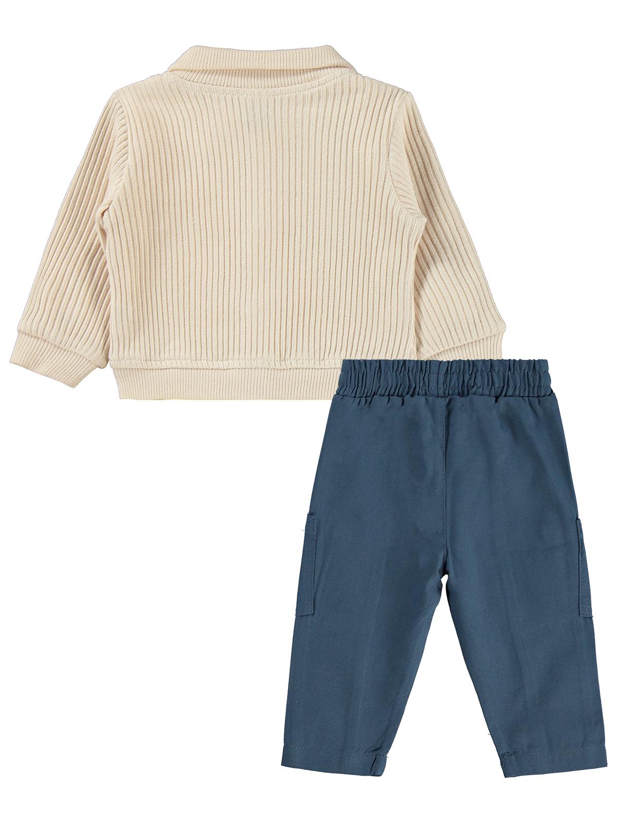 Lüks Kumru Tekstil Hırka Nakışlı Gömlek Pantolon 6-18 Ay Takım - Sarı