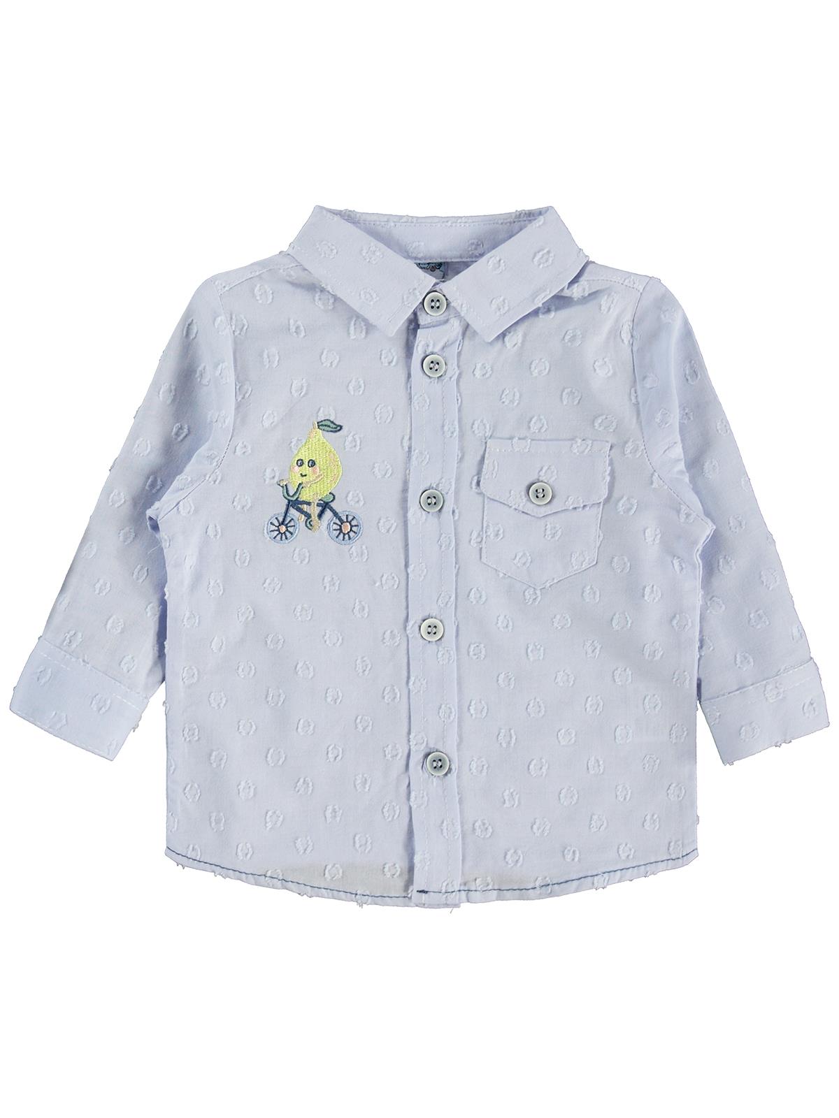 Lüks Kumru Tekstil Hırka Nakışlı Gömlek Pantolon 6-18 Ay Takım - Mavi