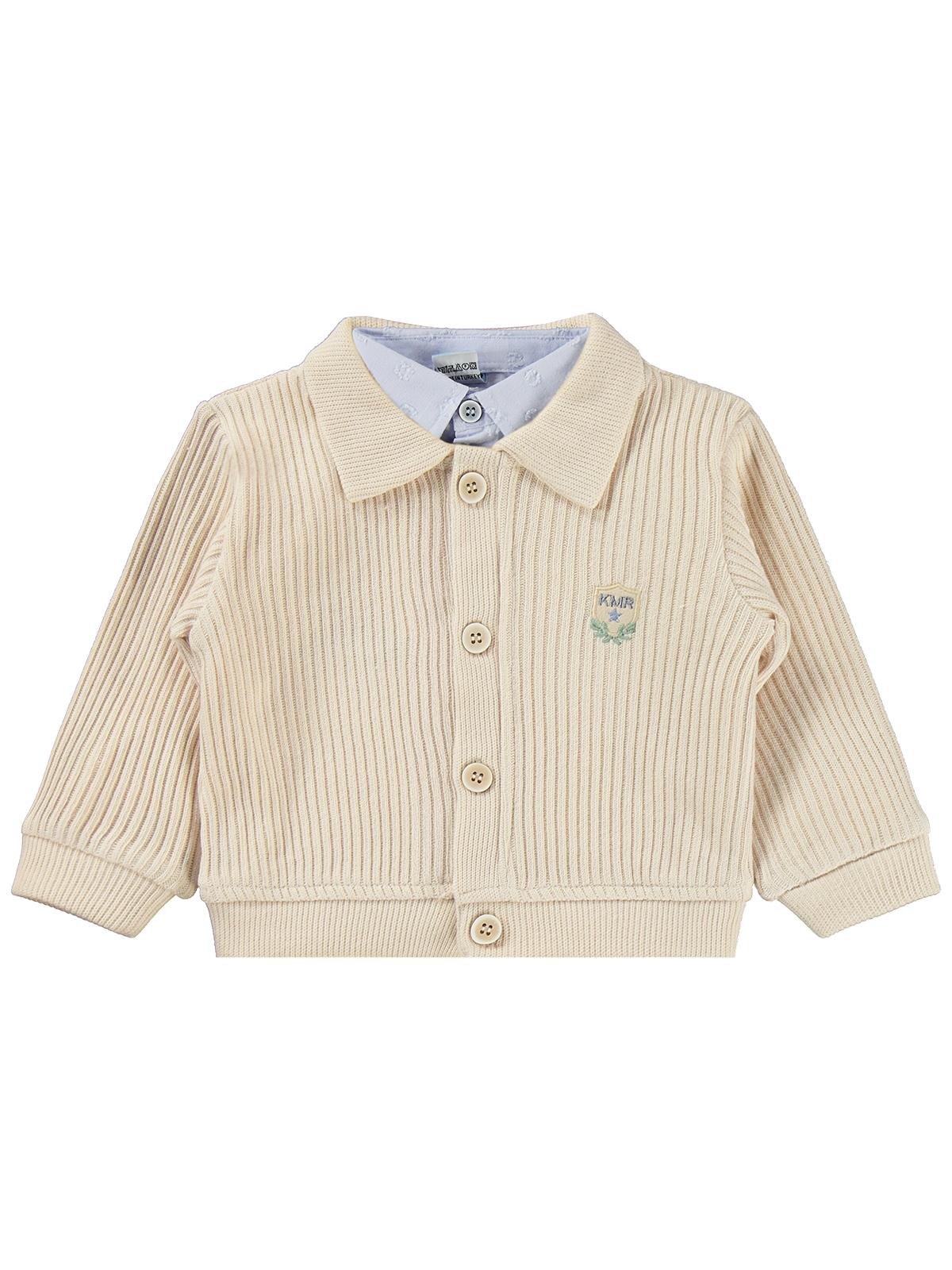 Lüks Kumru Tekstil Hırka Nakışlı Gömlek Pantolon 6-18 Ay Takım - Mavi