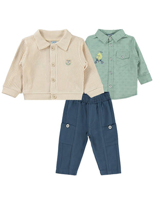 Kumru Hırka Nakışlı Gömlek Pantolon 6-18 Ay Takım - Yeşil