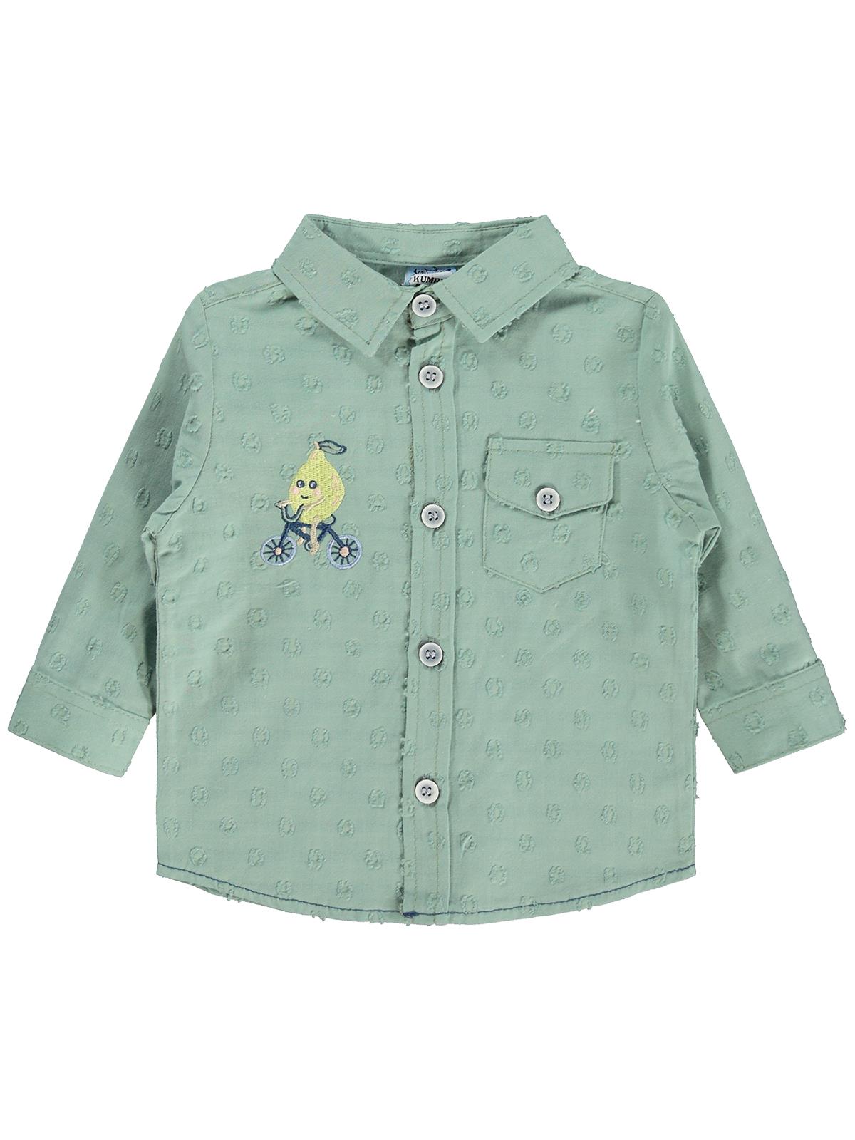 Lüks Kumru Tekstil Hırka Nakışlı Gömlek Pantolon 6-18 Ay Takım - Yeşil