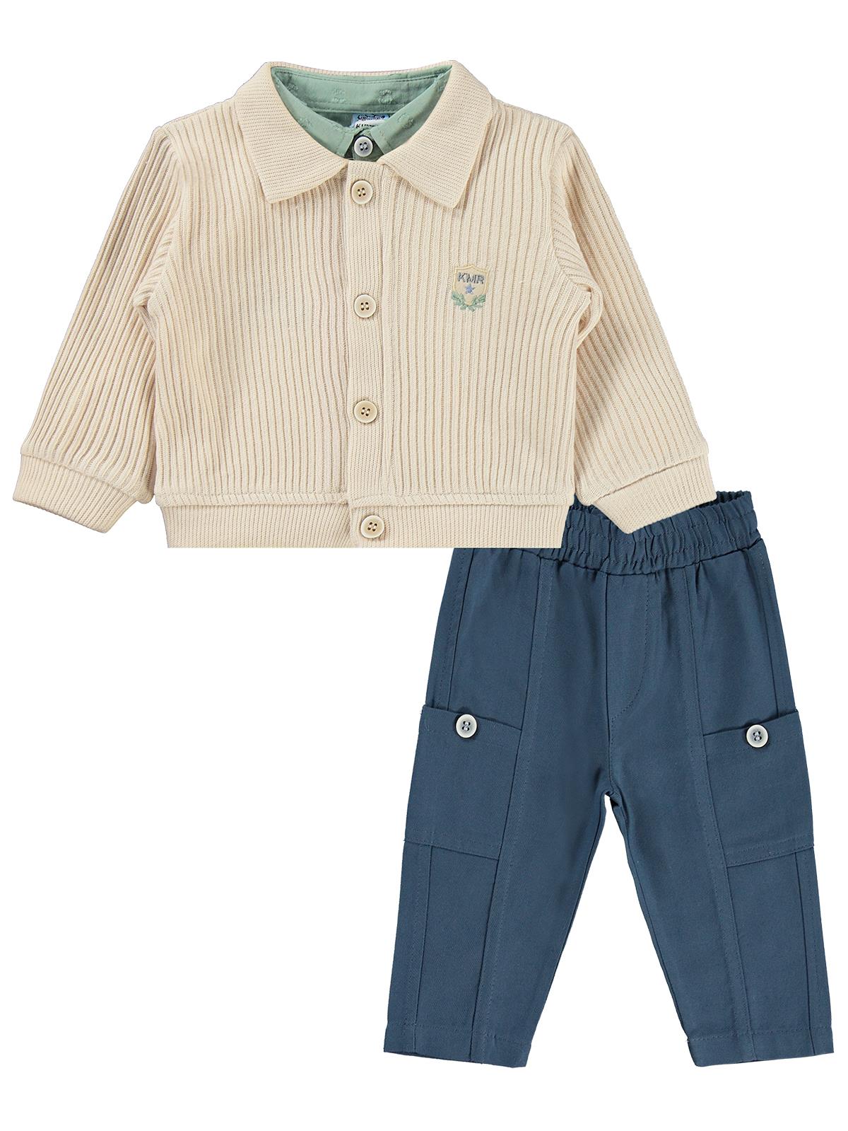 Lüks Kumru Tekstil Hırka Nakışlı Gömlek Pantolon 6-18 Ay Takım - Yeşil