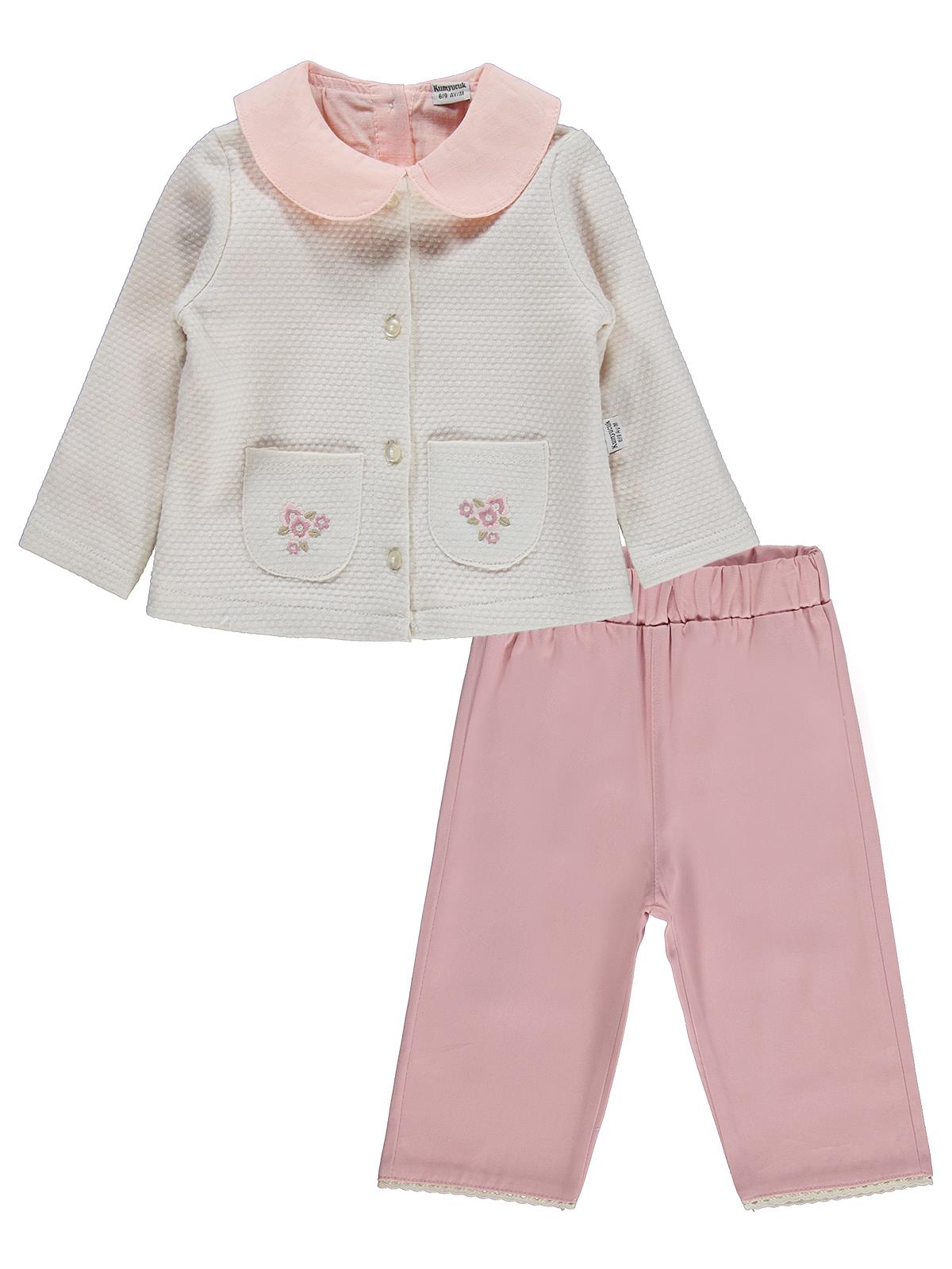 Kumru Bebek Yaka Hırkalı 3 Lü 6-18 Ay Takım - Pudra