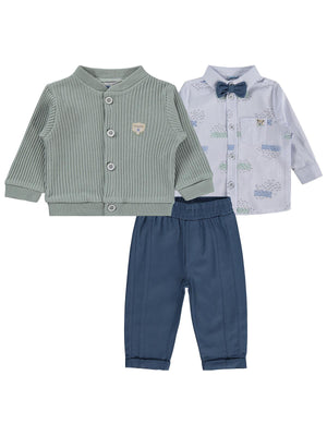 Kumru Papyonlu Hırka 3 Lü 6-18 Ay Takım - Mavi