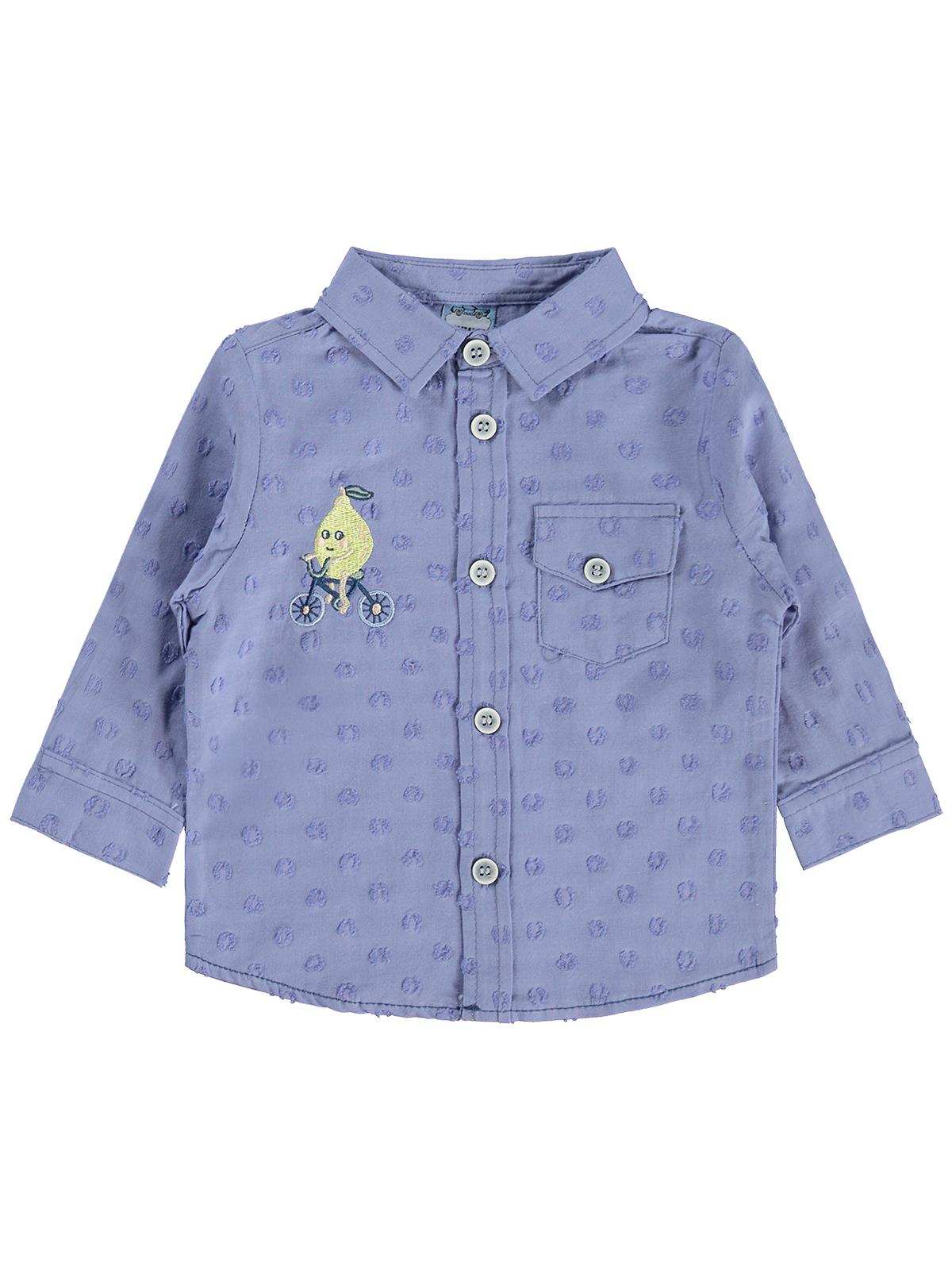 Lüks Kumru Tekstil Hırka Nakışlı Gömlek Pantolon 6-18 Ay Takım - Mavi