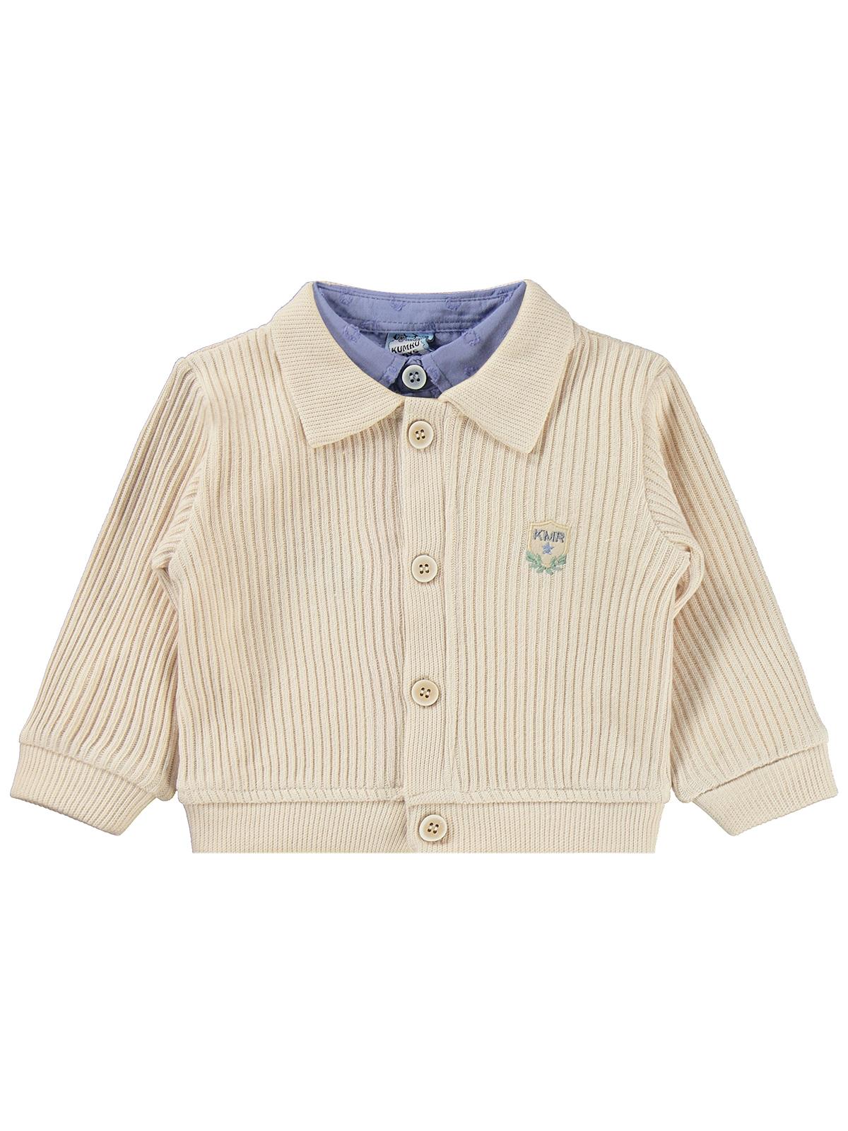 Lüks Kumru Tekstil Hırka Nakışlı Gömlek Pantolon 6-18 Ay Takım - Mavi