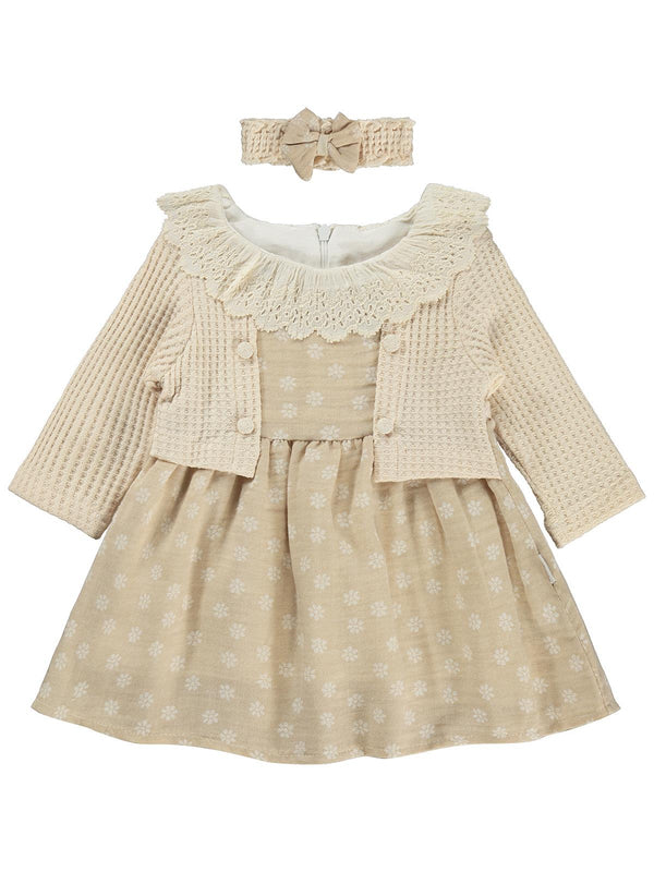 Kumru Süs Bolerolu Bandanalı 6-18 Ay Elbise - Bej