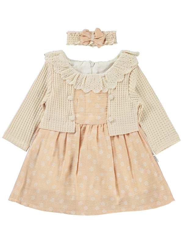 Kumru Süs Bolerolu Bandanalı 6-18 Ay Elbise - Pudra