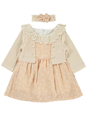 Kumru Süs Bolerolu Bandanalı 6-18 Ay Elbise - Pudra