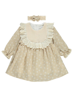 Kumru Roba Fistolu Bandanalı 6-18 Ay Elbise - Bej