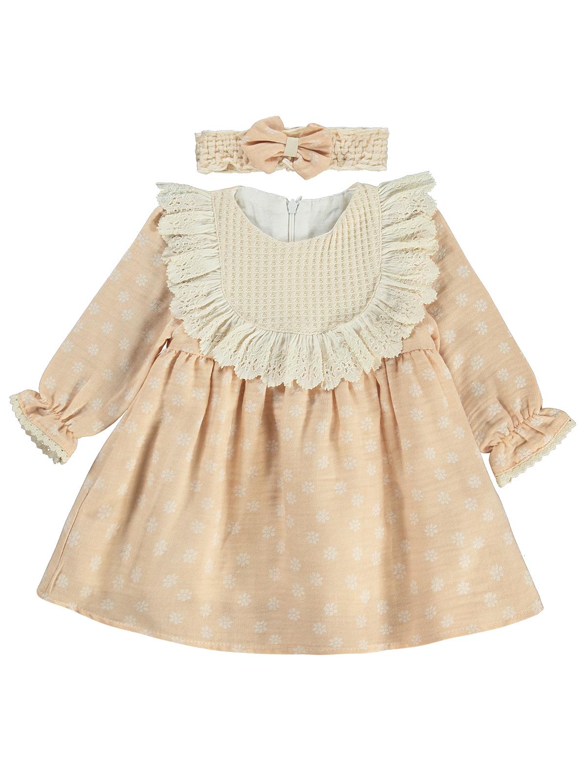 Kumru Roba Fistolu Bandanalı 6-18 Ay Elbise - Pudra