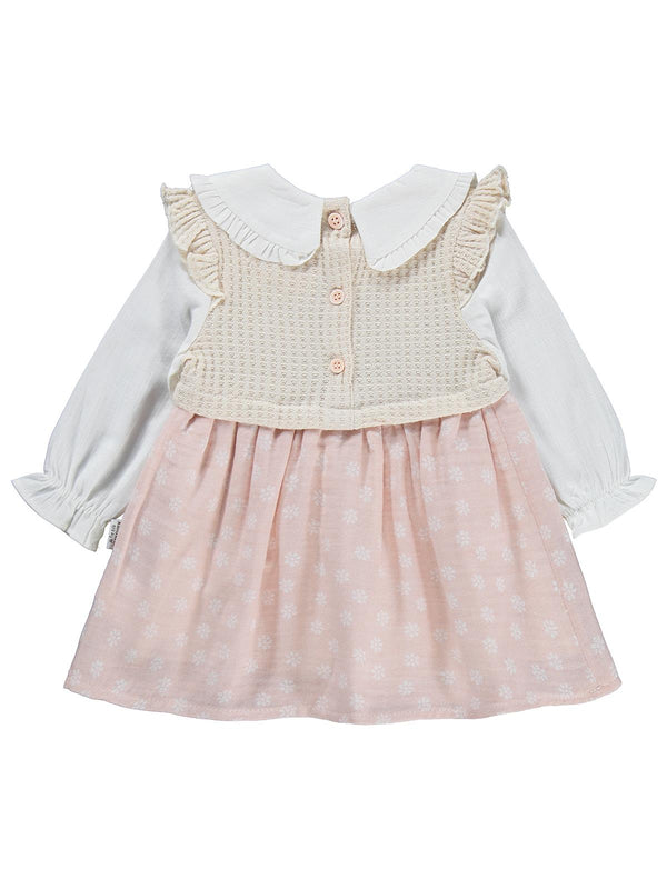 Kumru Yakalı Omuz Fırfırlı 6-18 Ay Elbise - Pembe